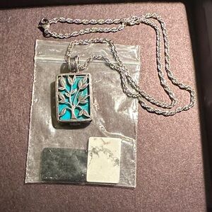 Silver and Blue Tree Design Pendant Necklace with Interchangeable Stones